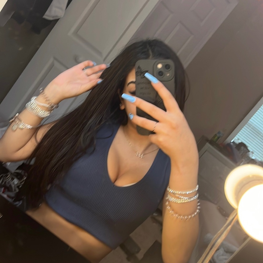 blue garage crop top